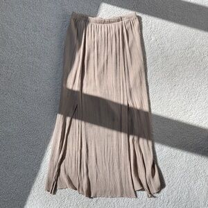 Women's High Rise Maxi Skirt in Taupe Double Side Slit